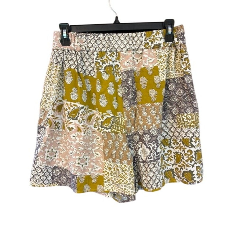 Maeve Anthropologie Shorts Women XS Mustard Patchwork Excellent Boho Rayon - Picture 2 of 7
